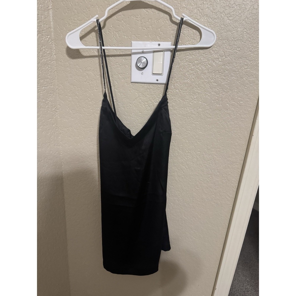 Free People Intimately Darling Slip Dress Black Satin‎ Crystal Straps XS